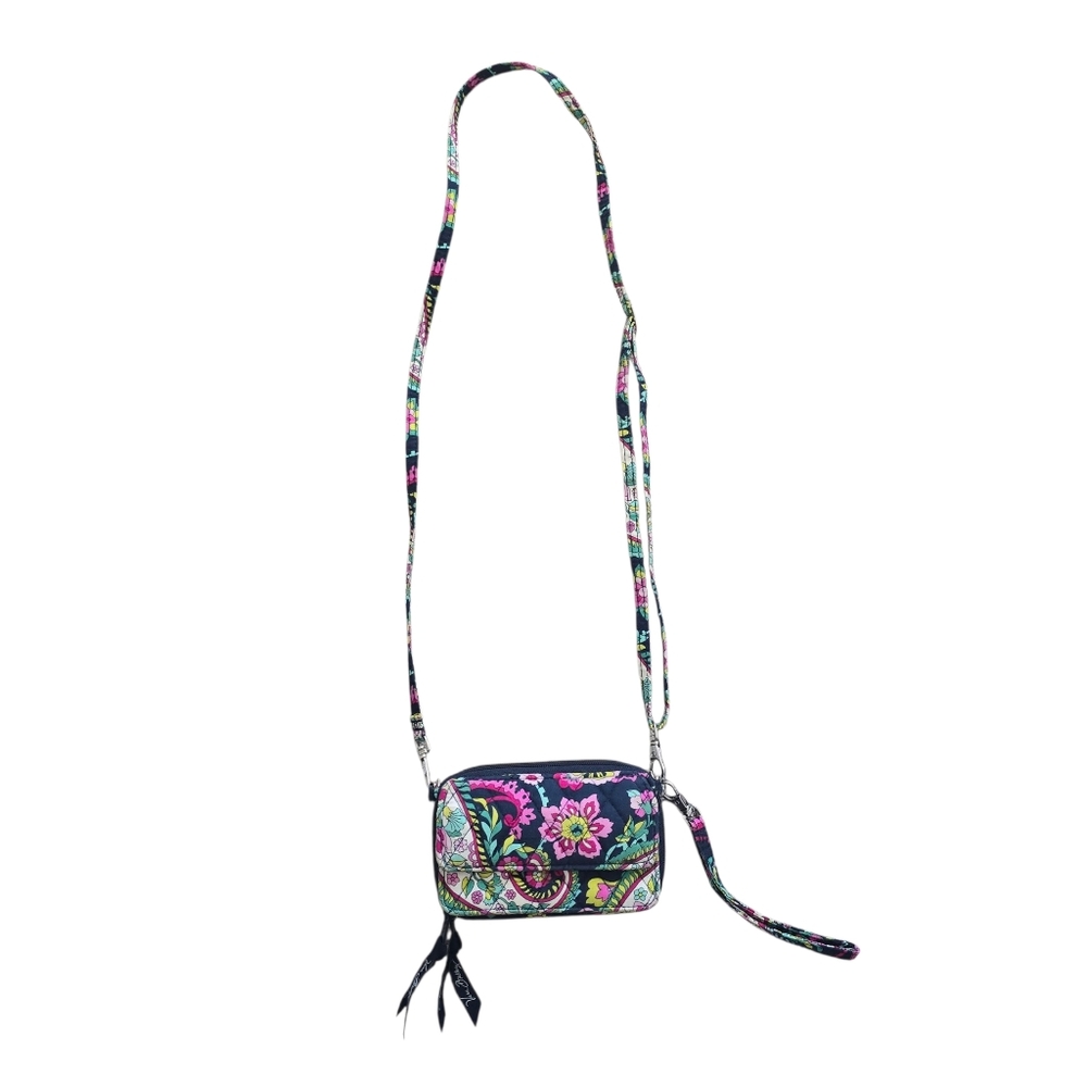 Vera Bradley Crossbody Wallet Purse Petal Paisley Print Pink Blue